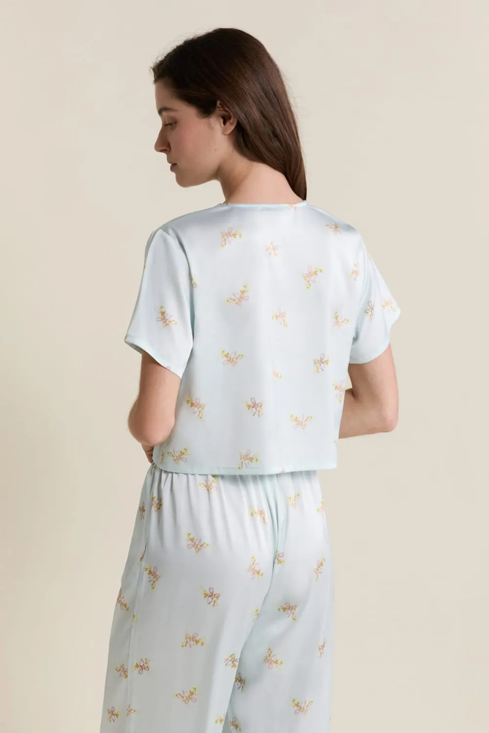 Best ETAM Chemise de pyjama courte satinée IMP BLEU VERT