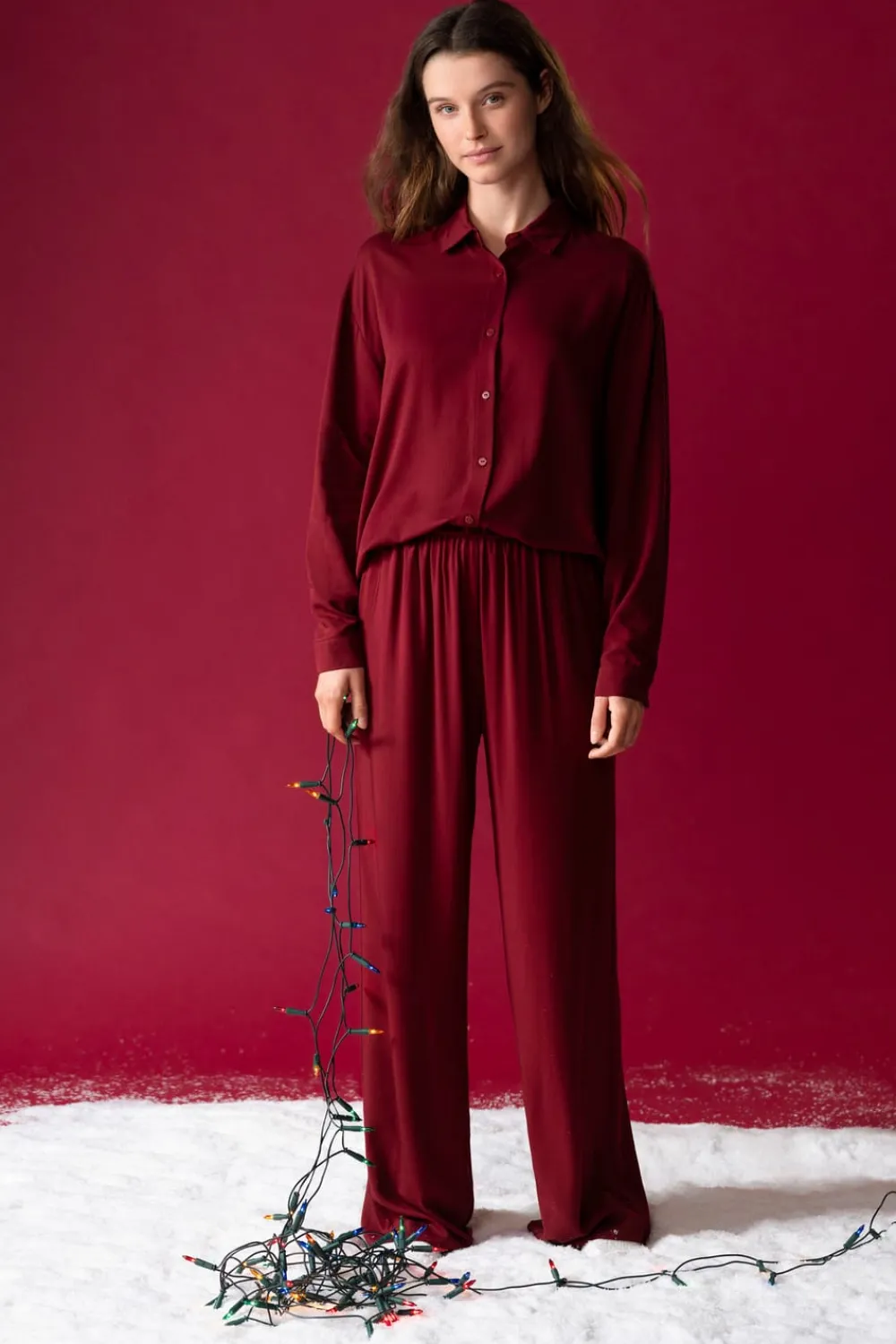ETAM Chemise de pyjama manches longues BORDEAUX GRENAT