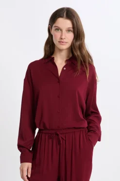 ETAM Chemise de pyjama manches longues BORDEAUX GRENAT
