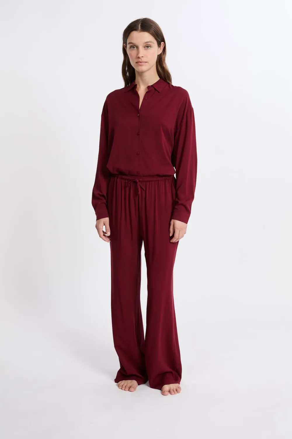 ETAM Chemise de pyjama manches longues BORDEAUX GRENAT