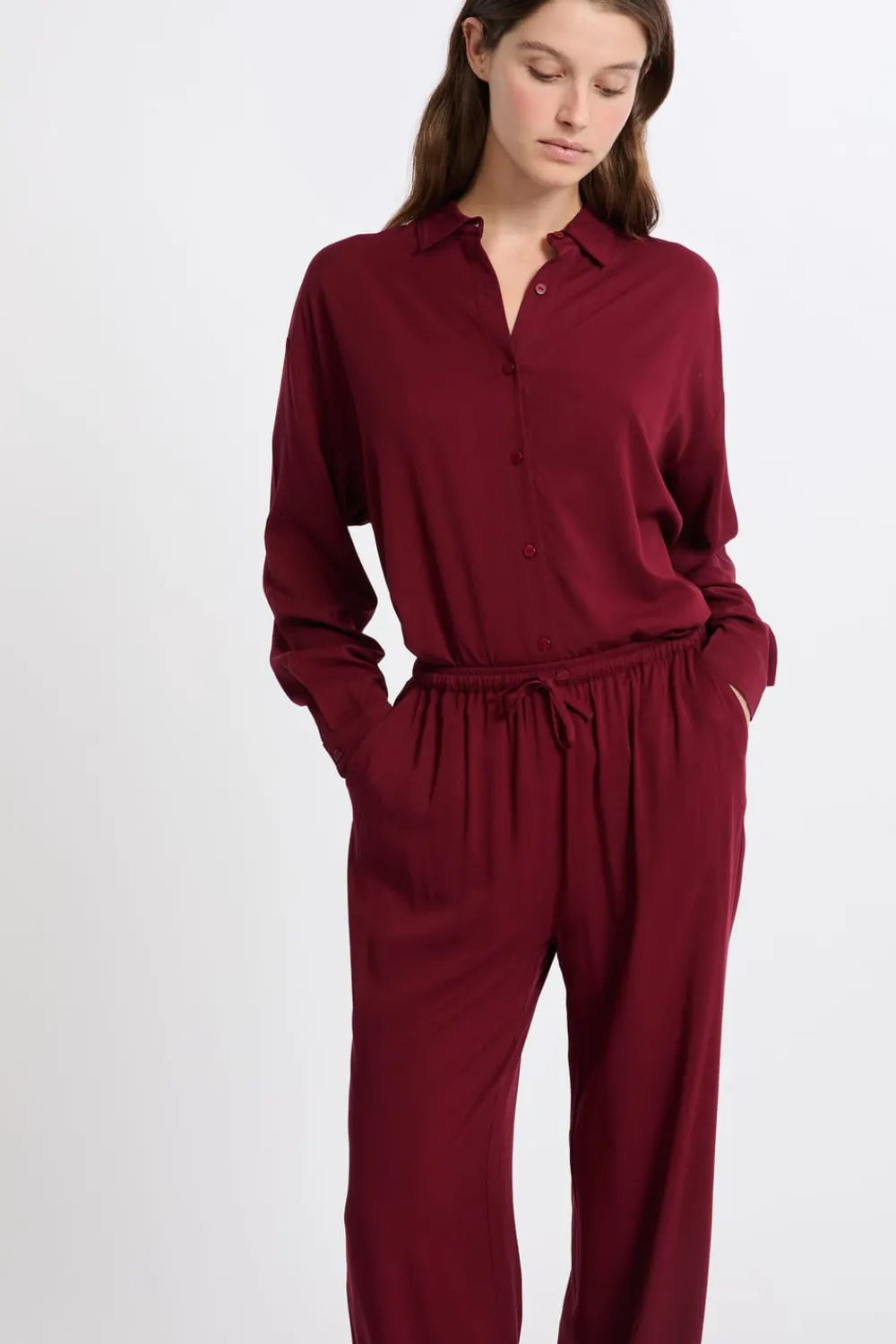 ETAM Chemise de pyjama manches longues BORDEAUX GRENAT
