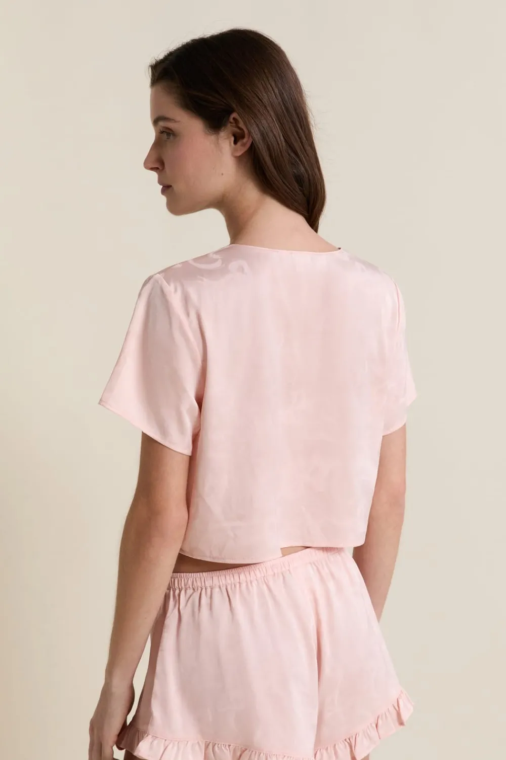 Clearance ETAM Chemise de pyjama satinée avec noeuds IMP FOND ROSE