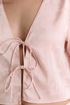 Clearance ETAM Chemise de pyjama satinée avec noeuds IMP FOND ROSE