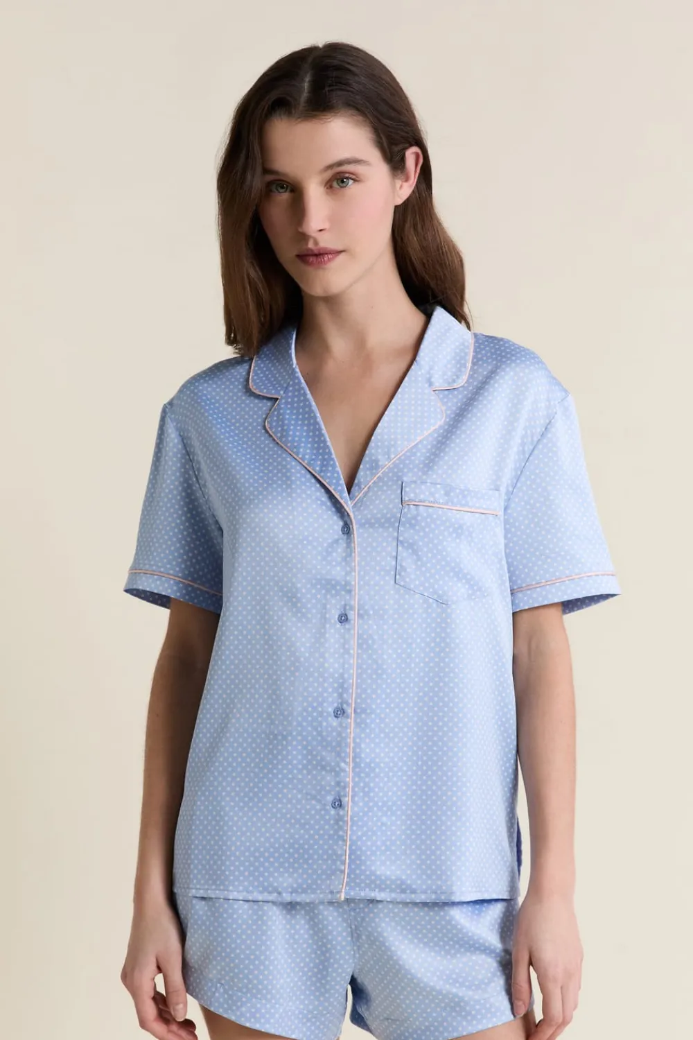 Best ETAM Chemise de pyjama satinée à pois IMP BLEU VERT