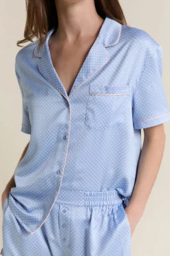 Best ETAM Chemise de pyjama satinée à pois IMP BLEU VERT