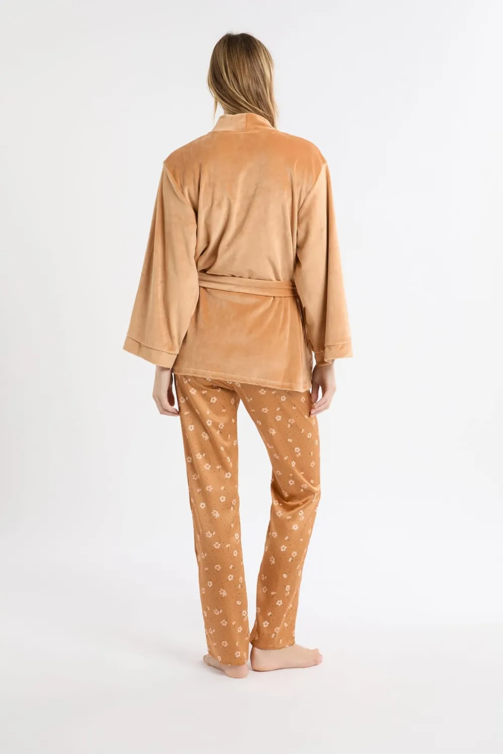 New ETAM Conjunto de pijama de 3 piezas de satén con estampado floral IMP FD MARRÓN