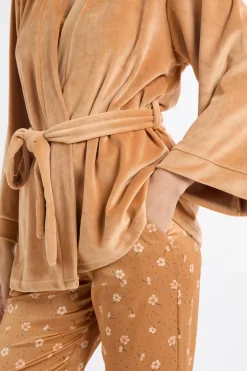 New ETAM Conjunto de pijama de 3 piezas de satén con estampado floral IMP FD MARRÓN