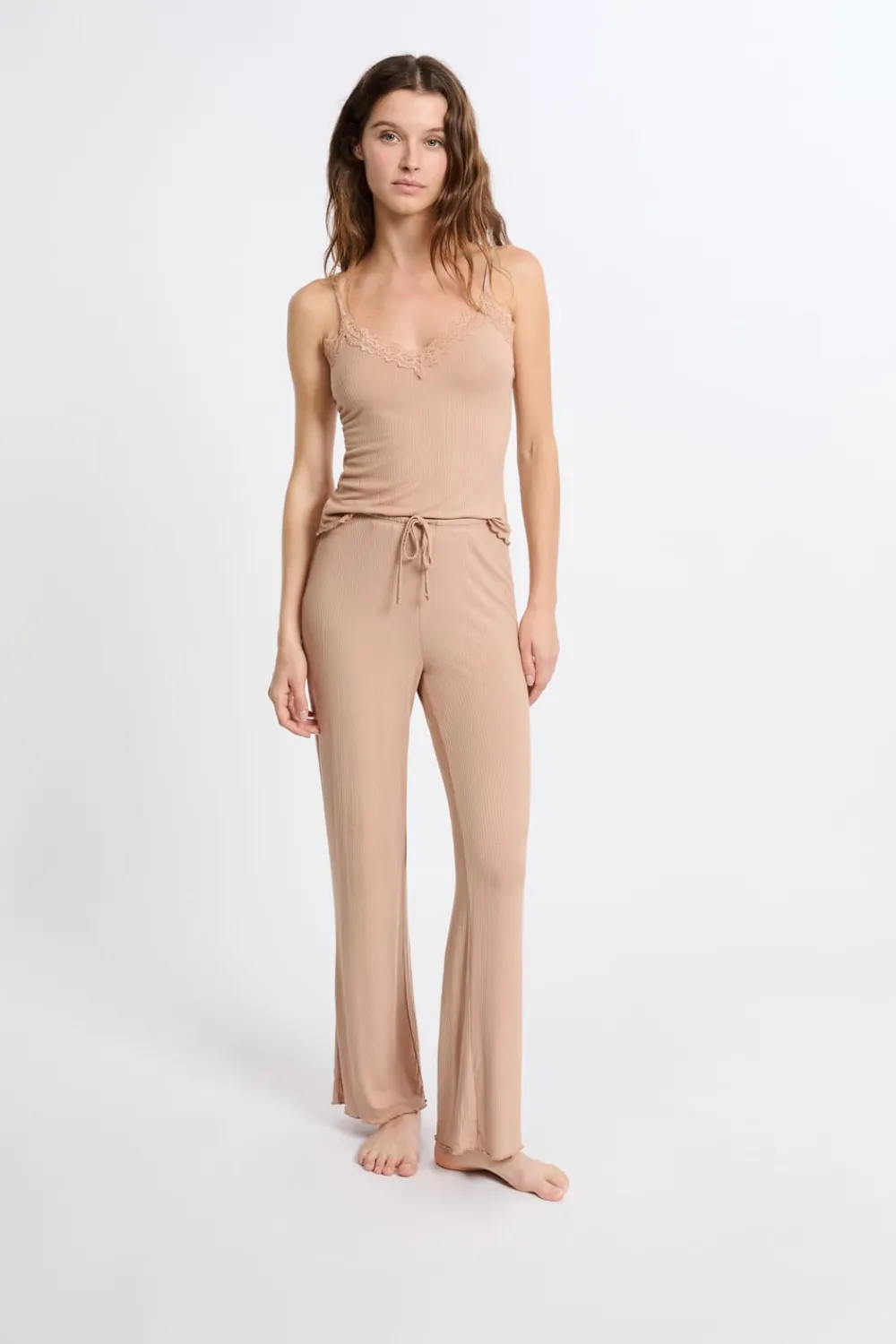 Best ETAM Conjunto de pijama de 2 piezas de punto fino TOPO