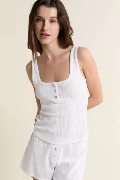 Online ETAM Débardeur de pyjama en coton en pointelle ECRU