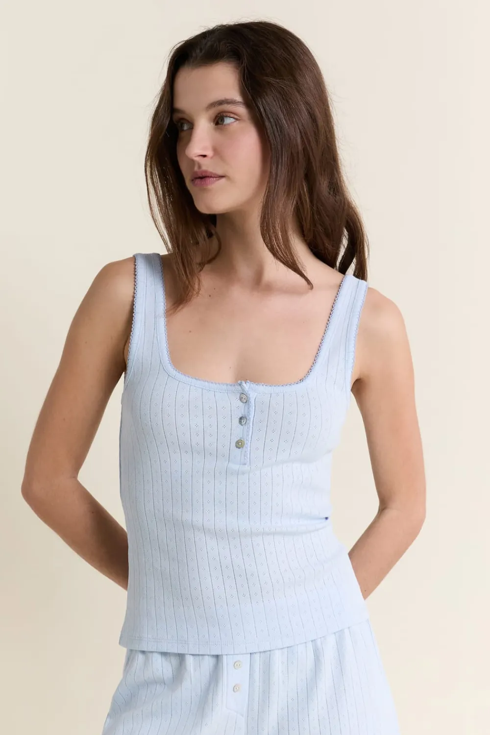 Best ETAM Débardeur de pyjama en coton en pointelle BLEU AZUR