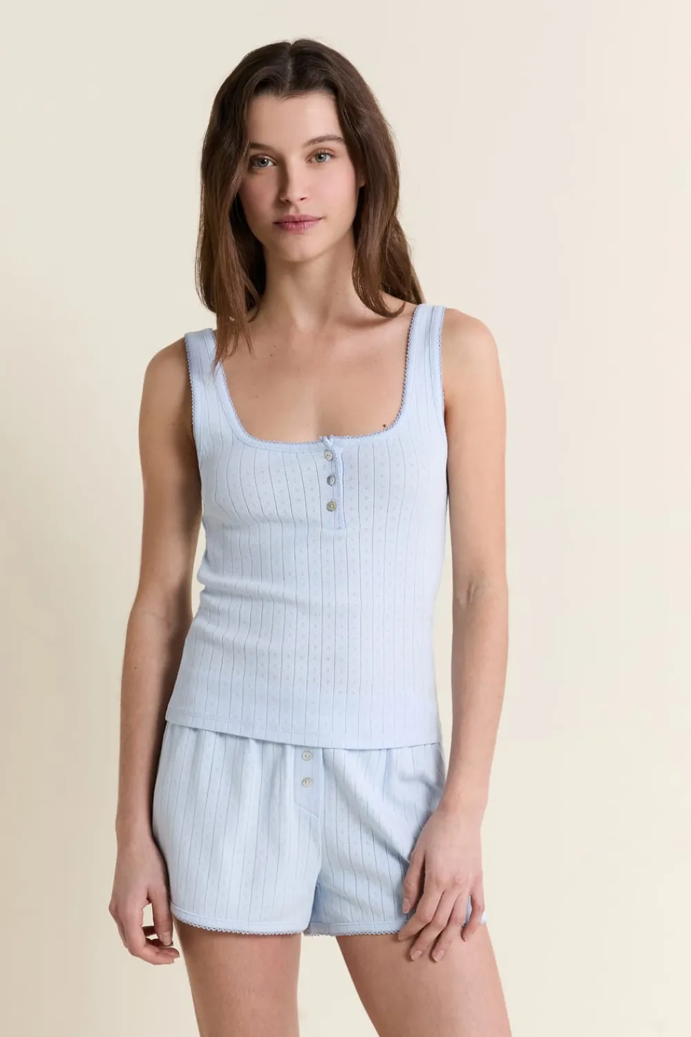 Best ETAM Débardeur de pyjama en coton en pointelle BLEU AZUR