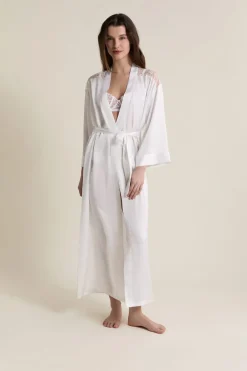 Outlet ETAM Déshabillé long satiné avec ceinture BLANC