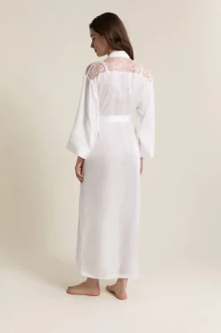 Outlet ETAM Déshabillé long satiné avec ceinture BLANC