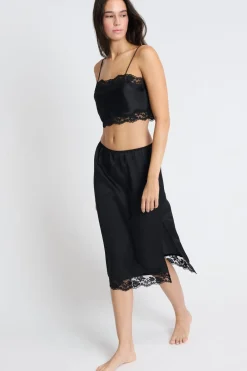 Outlet ETAM Falda de pijama satinada con detalles de encaje NEGRO