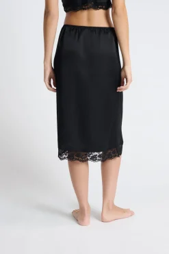 Outlet ETAM Falda de pijama satinada con detalles de encaje NEGRO