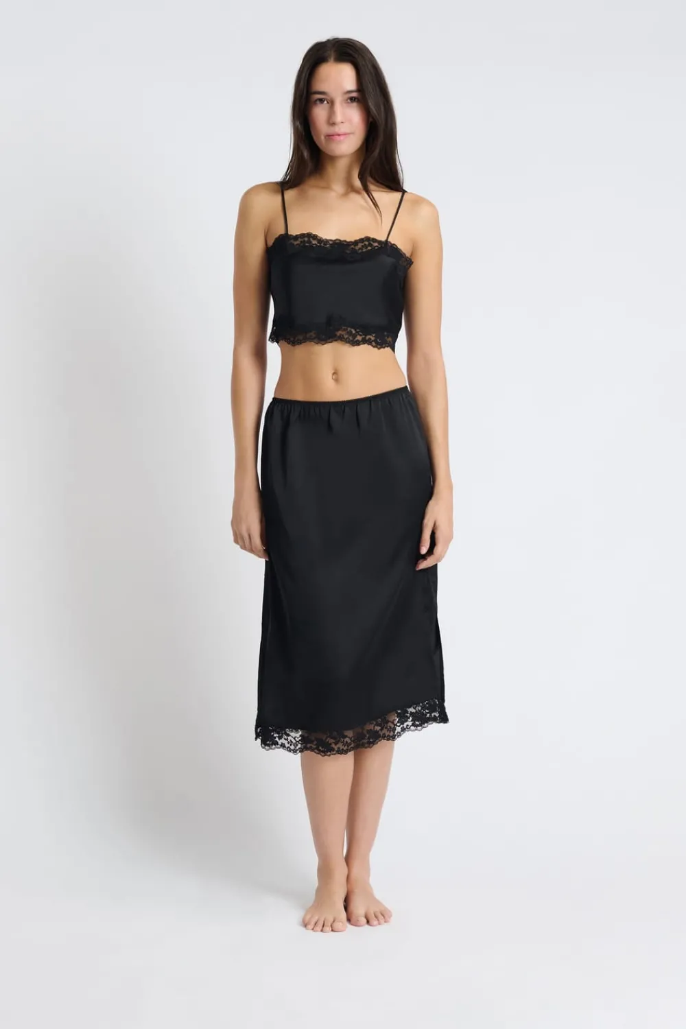 Outlet ETAM Falda de pijama satinada con detalles de encaje NEGRO
