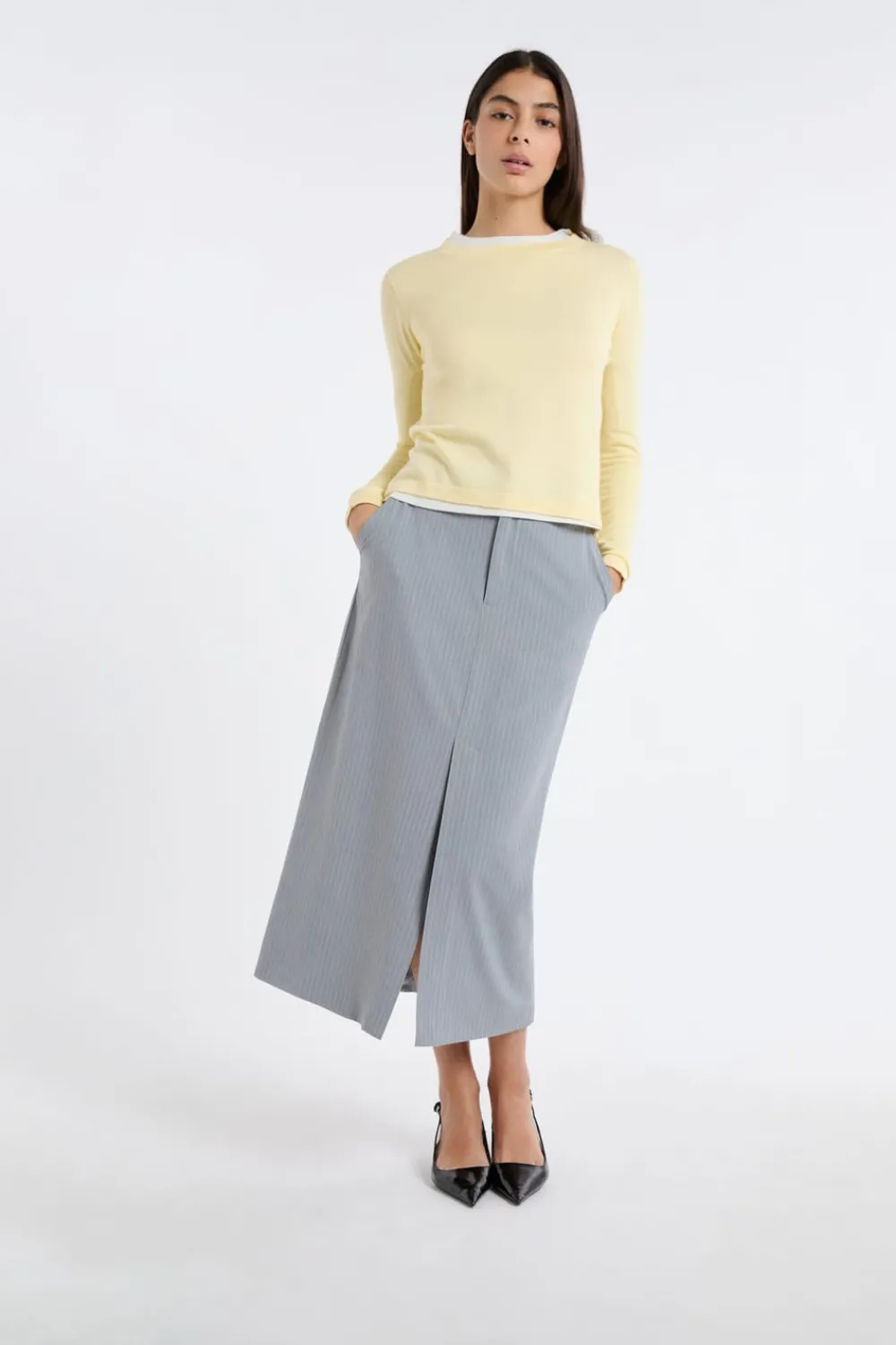 Best ETAM Falda larga a rayas GRIS