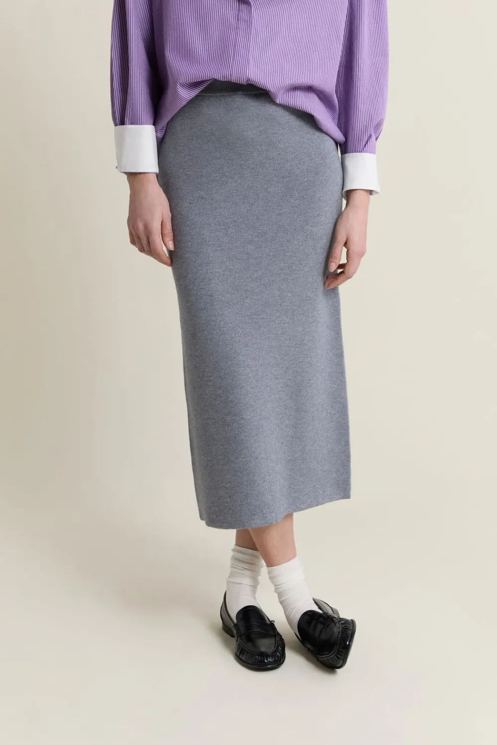 ETAM Falda larga de punto GRIS CLARO
