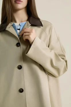 Sale ETAM Gabardina larga con cuello de algodón en contraste BEIGE