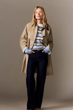Sale ETAM Gabardina larga con cuello de algodón en contraste BEIGE