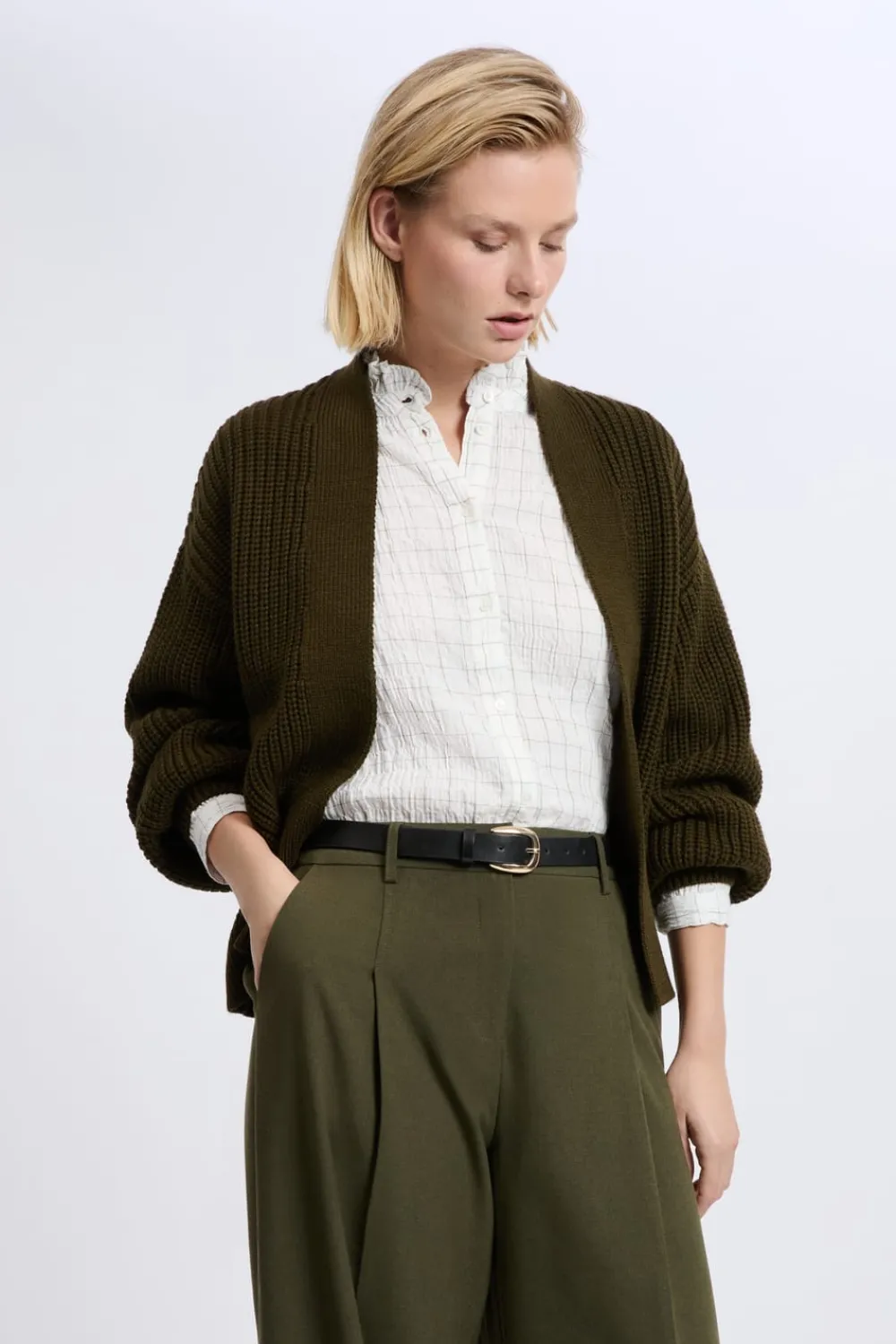 Discount ETAM Gilet à manches longues grosse maille ARGILE