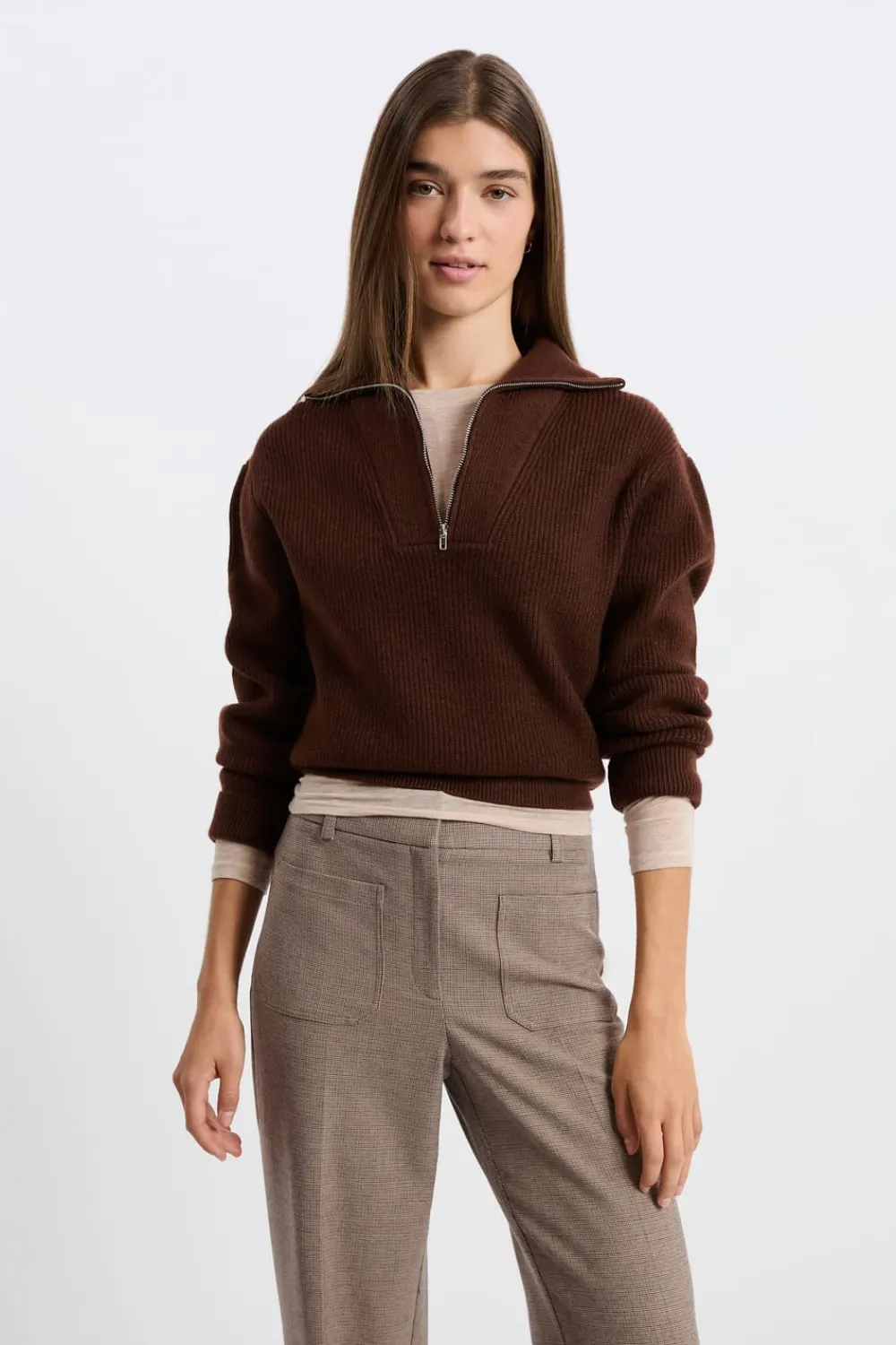 Sale ETAM Jersey con cuello campero CHOCOLATE