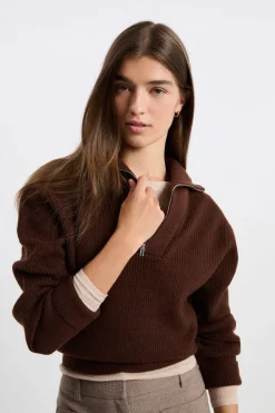 Sale ETAM Jersey con cuello campero CHOCOLATE