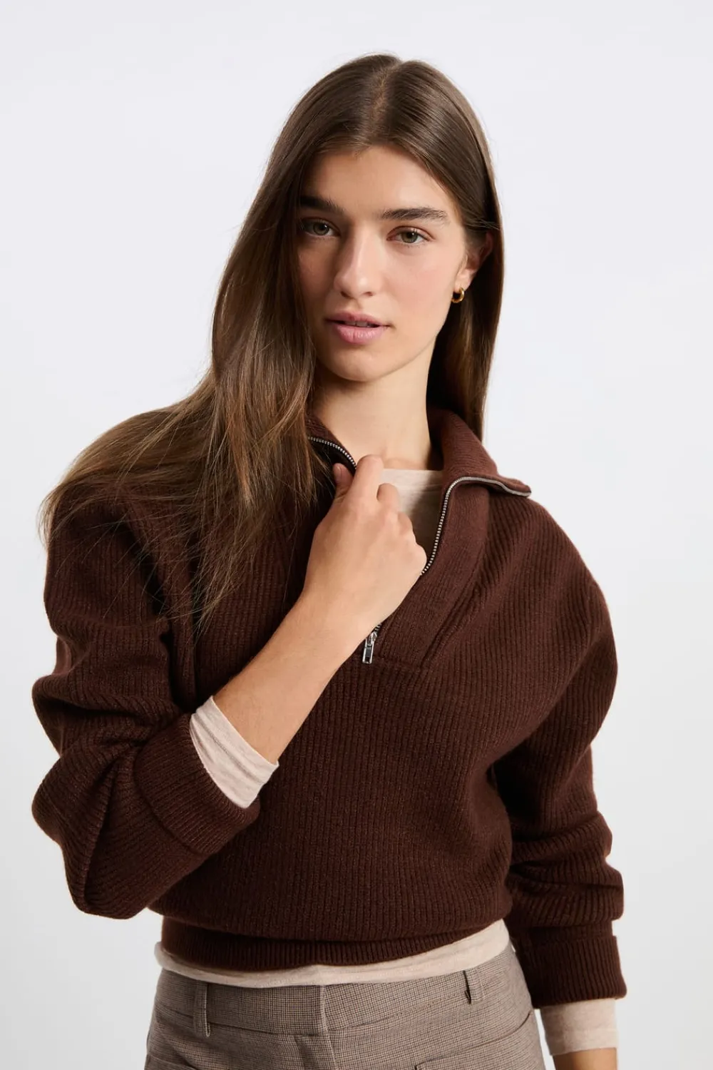 Sale ETAM Jersey con cuello campero CHOCOLATE
