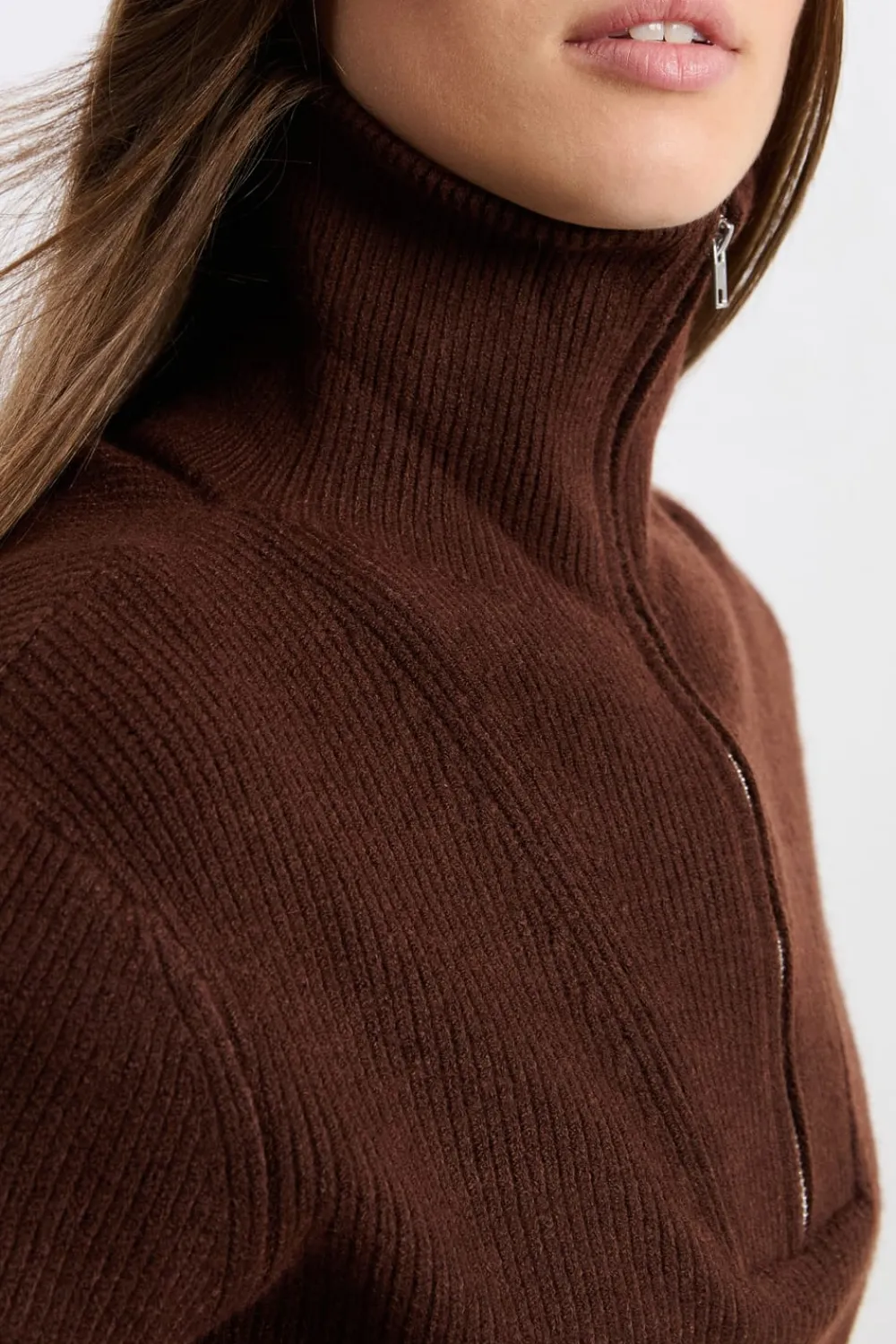 Sale ETAM Jersey con cuello campero CHOCOLATE