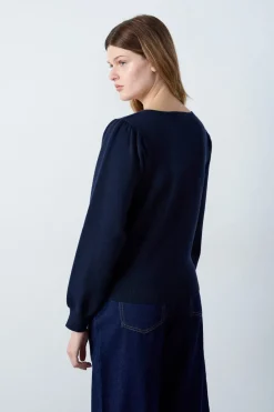 Discount ETAM Jersey con cuello de cordones AZUL MARINO