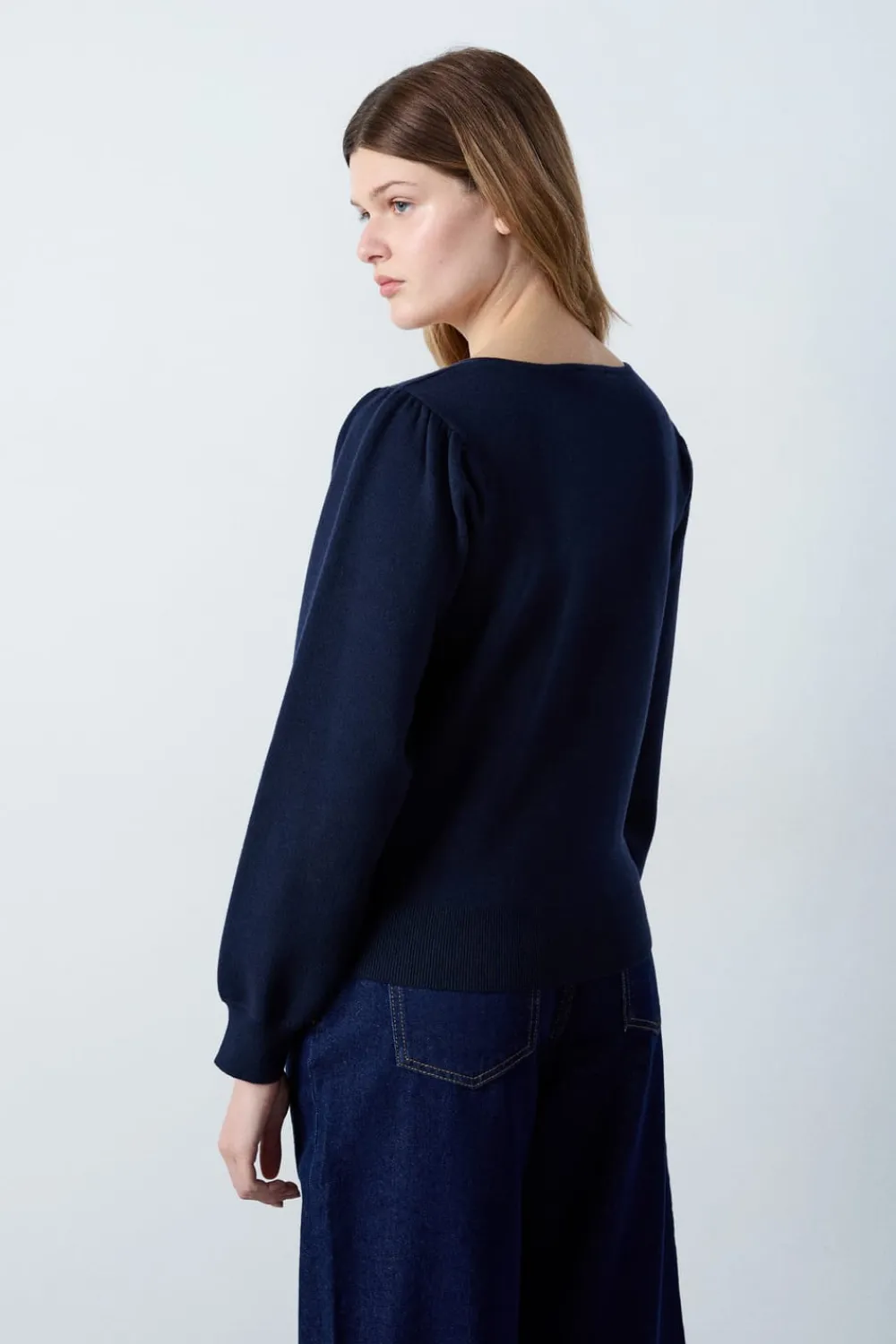 Discount ETAM Jersey con cuello de cordones AZUL MARINO