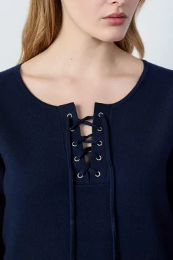 Discount ETAM Jersey con cuello de cordones AZUL MARINO
