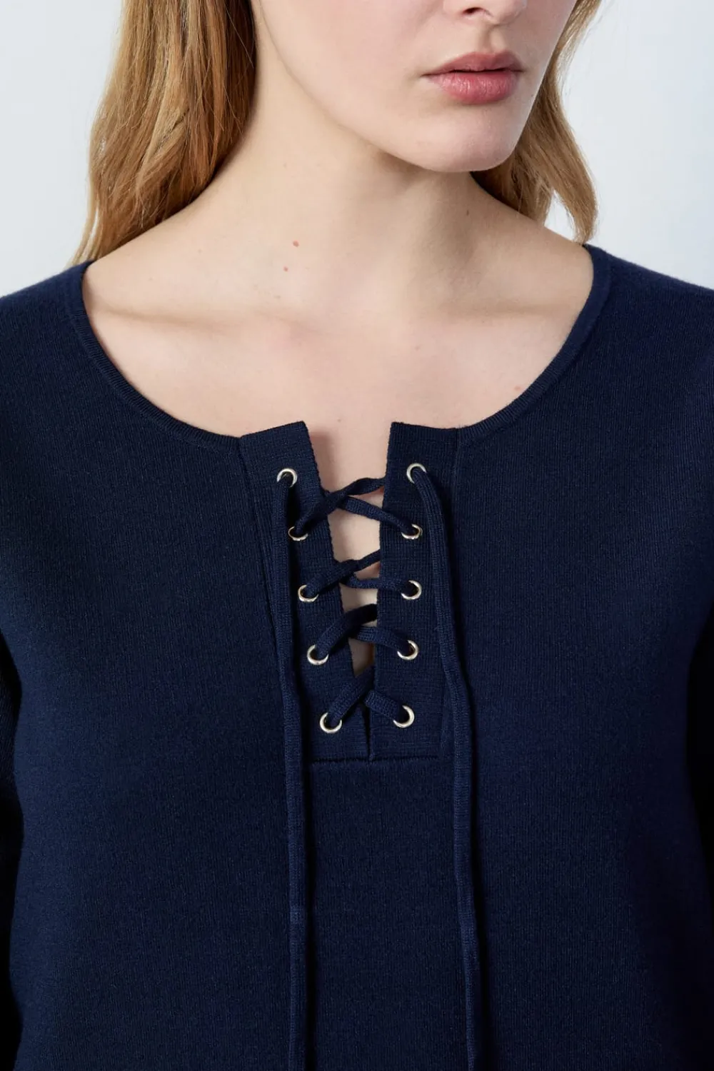 Discount ETAM Jersey con cuello de cordones AZUL MARINO