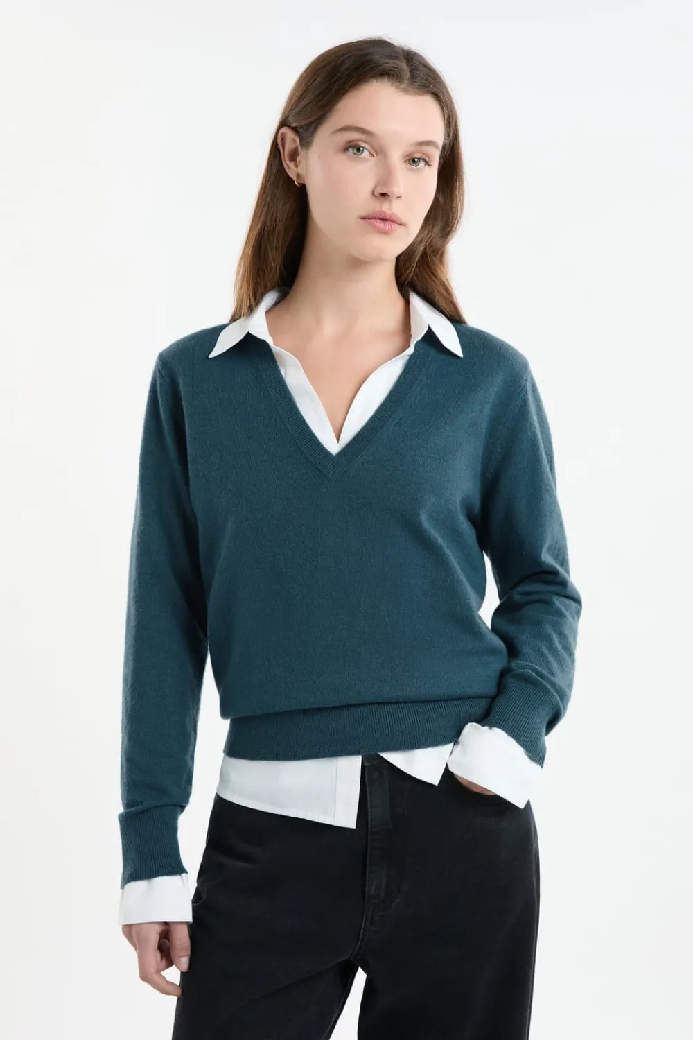 ETAM Jersey con cuello en V de lana VERDE PATO