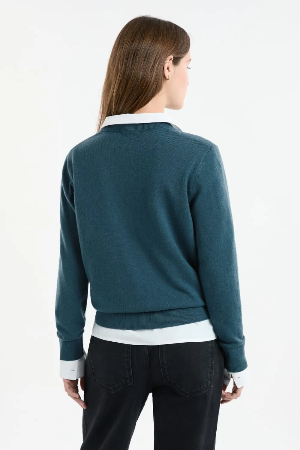 ETAM Jersey con cuello en V de lana VERDE PATO