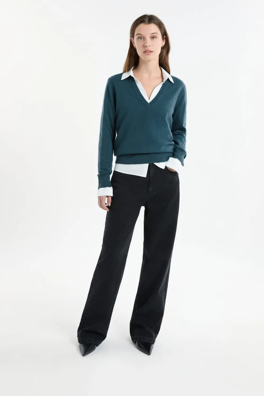 ETAM Jersey con cuello en V de lana VERDE PATO