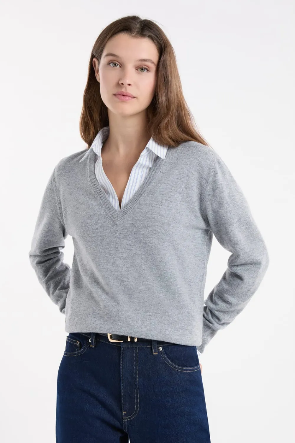 Discount ETAM Jersey con cuello en V de lana GRIS