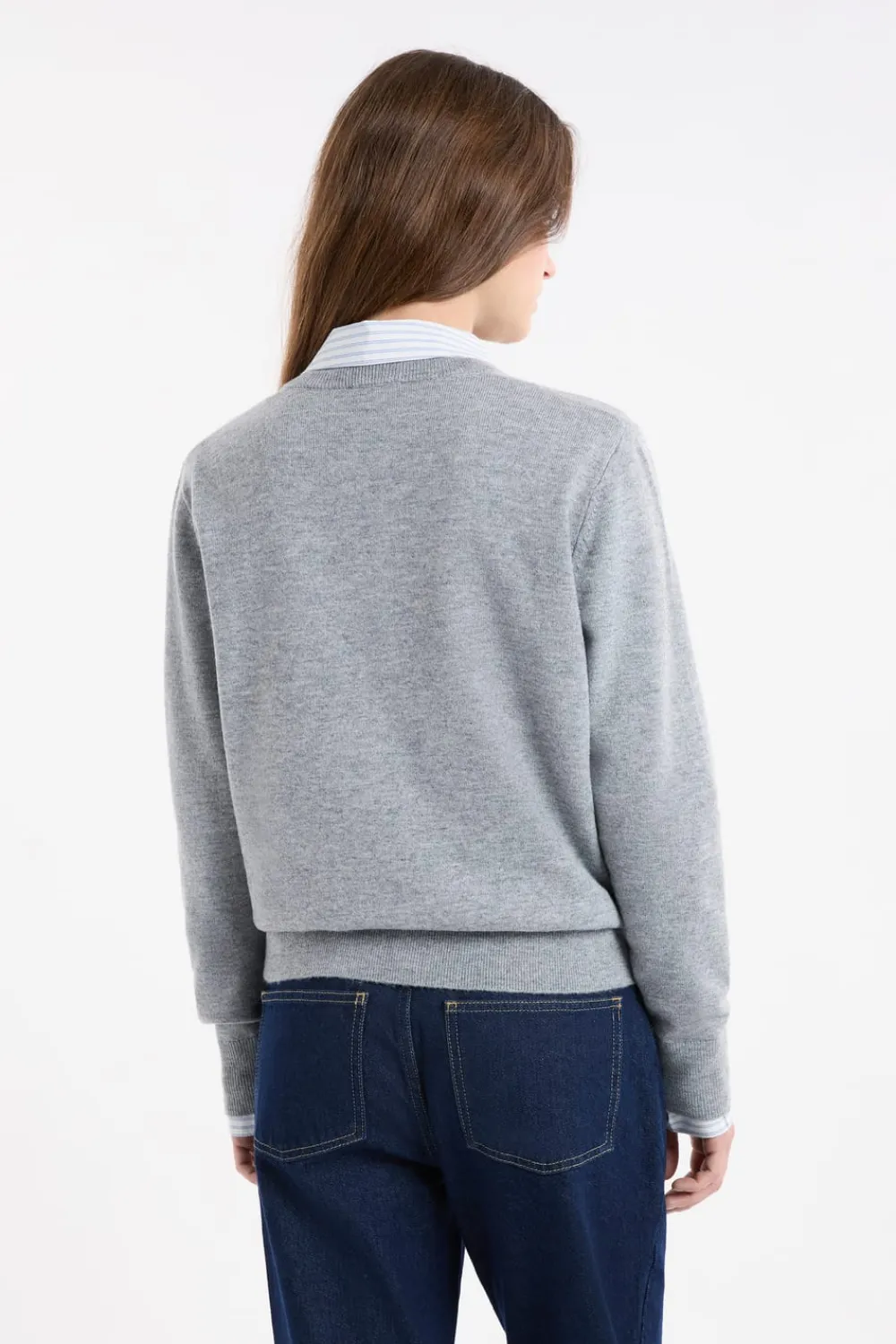 Discount ETAM Jersey con cuello en V de lana GRIS