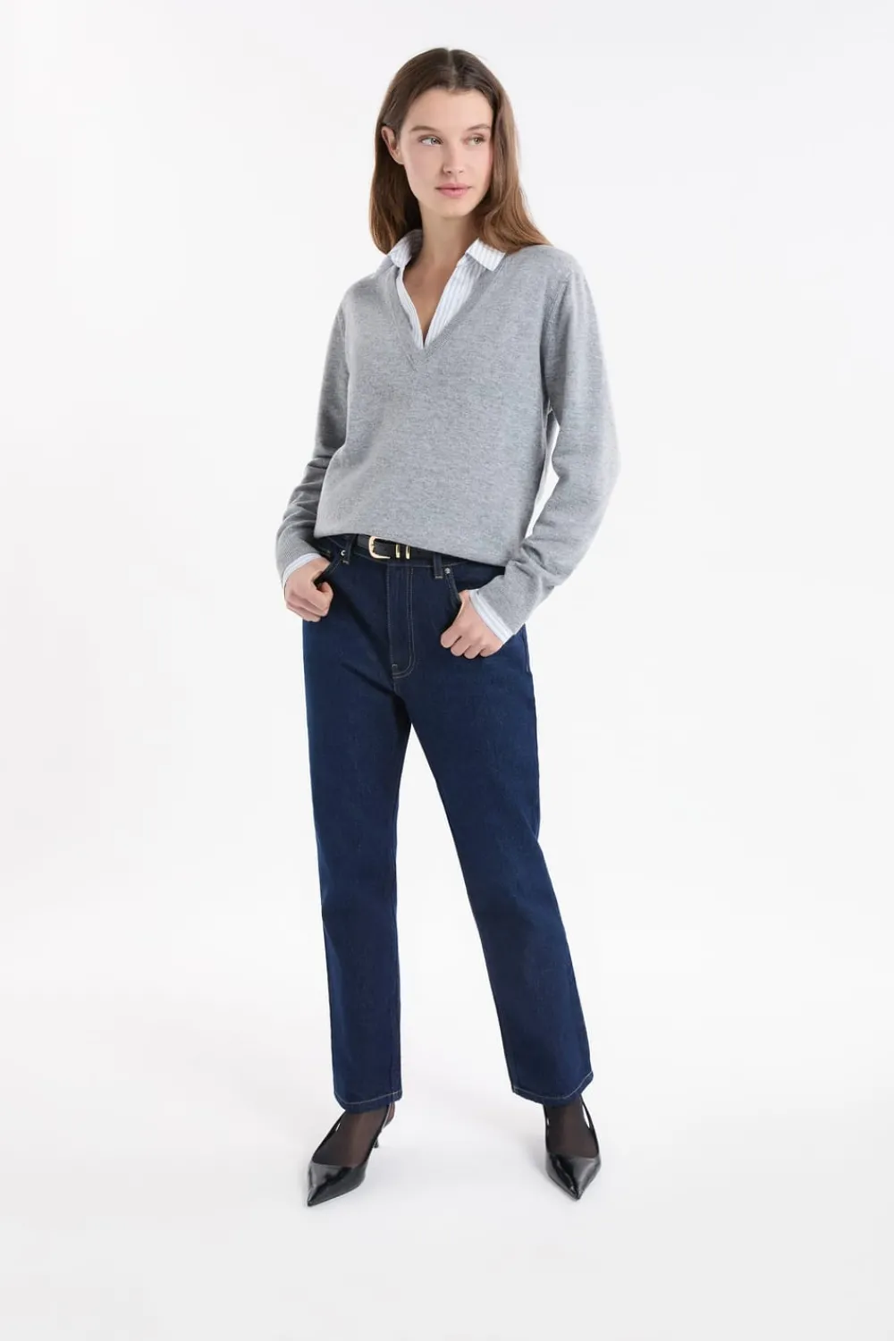 Discount ETAM Jersey con cuello en V de lana GRIS