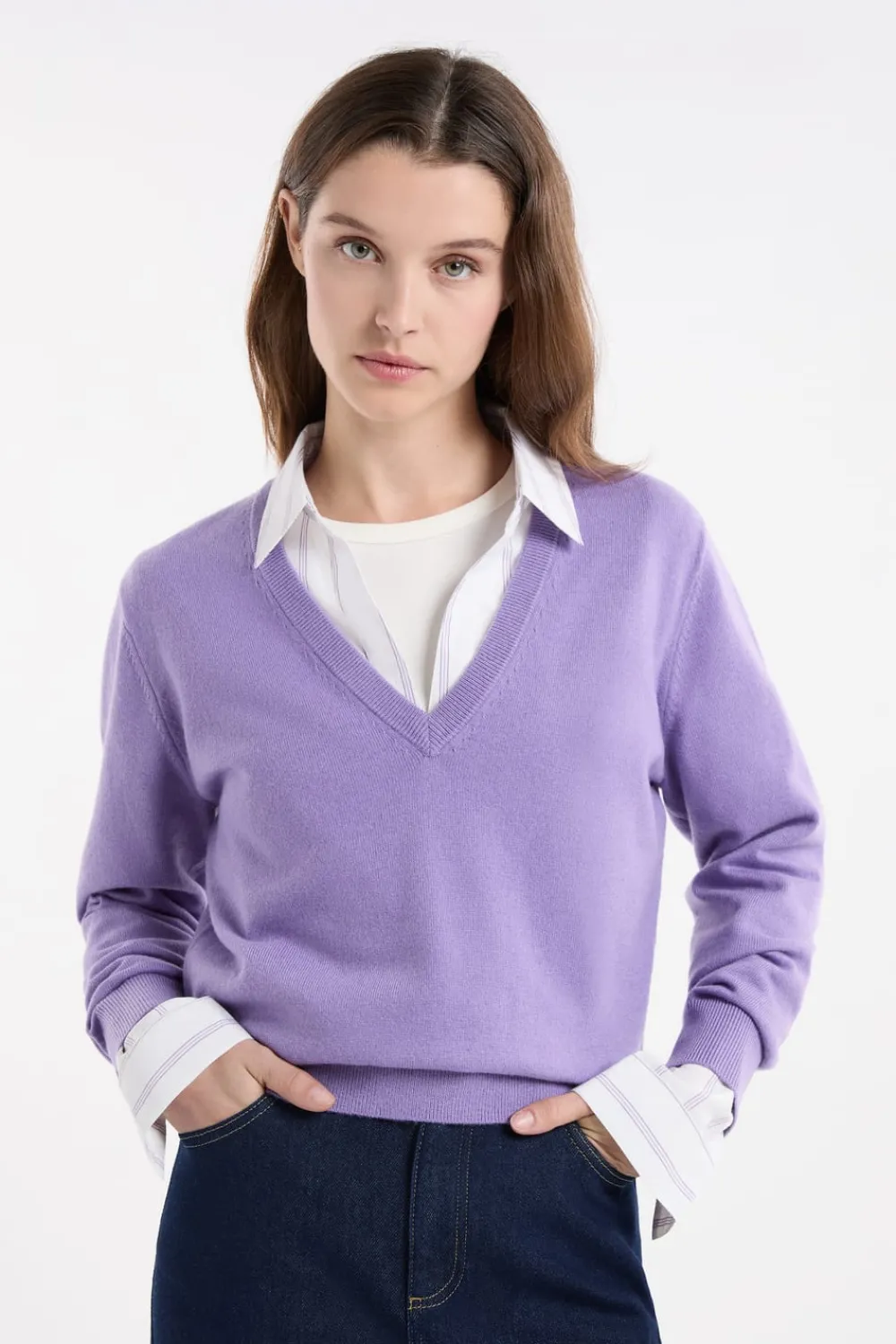 Best ETAM Jersey con cuello en V de lana parma