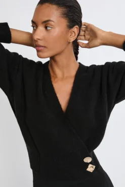 Best ETAM Jersey con cuello en V y botones dorados NEGRO