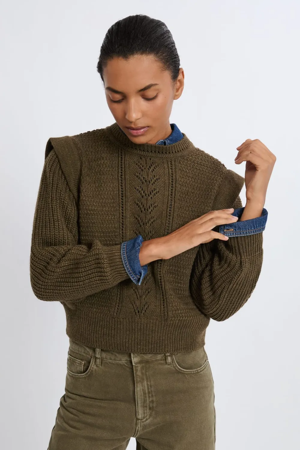 Outlet ETAM Jersey con hombreras de lana ARCILLA