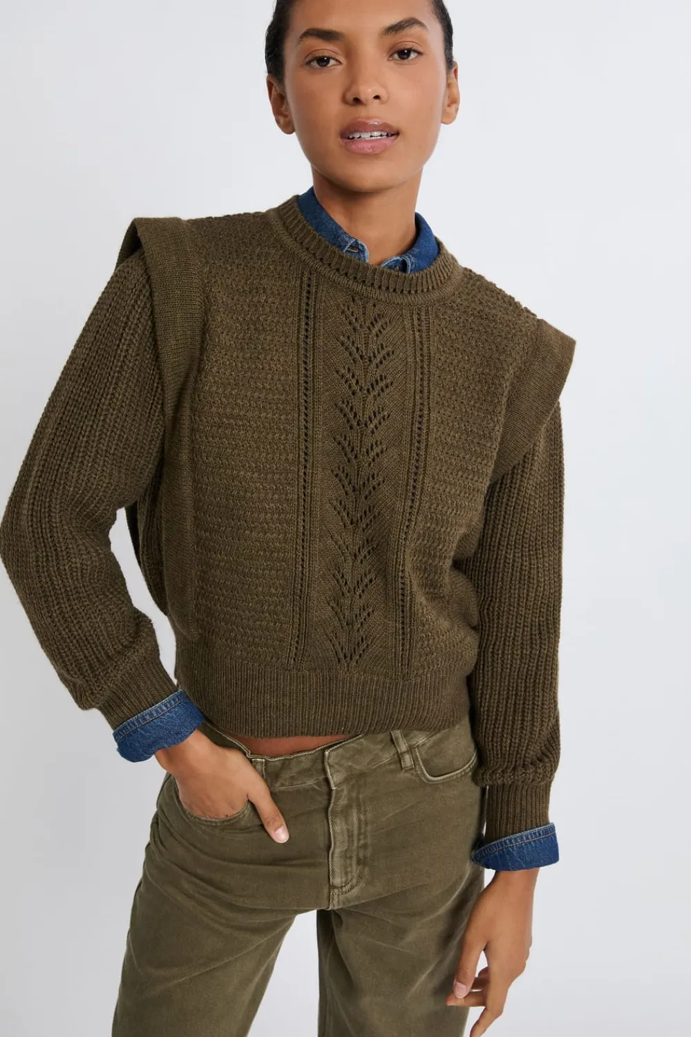 Outlet ETAM Jersey con hombreras de lana ARCILLA