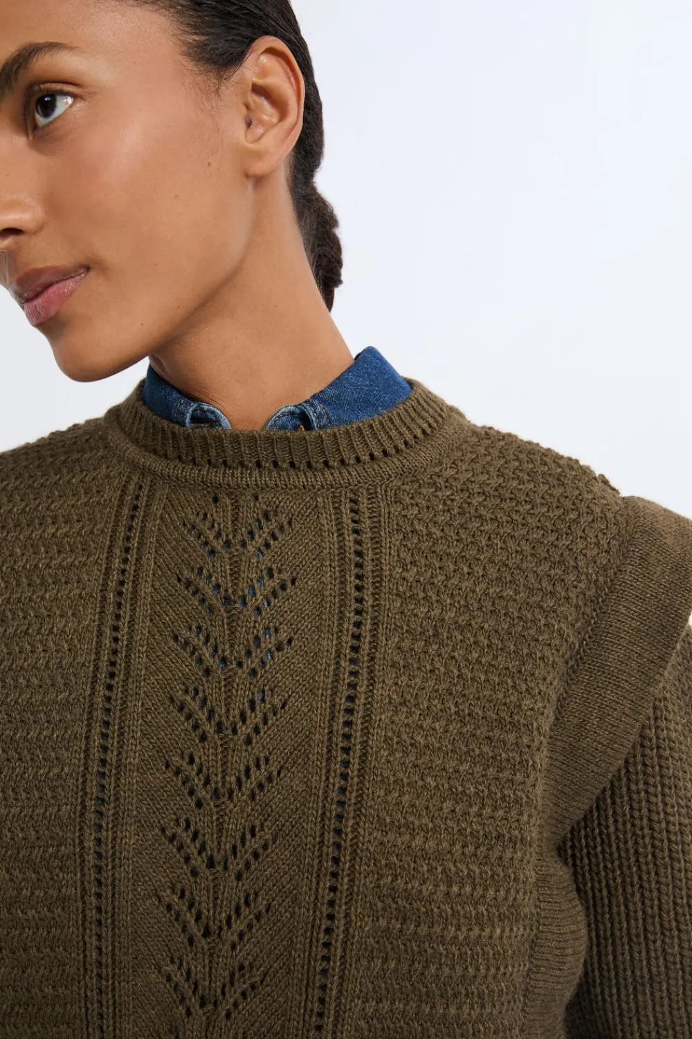 Outlet ETAM Jersey con hombreras de lana ARCILLA