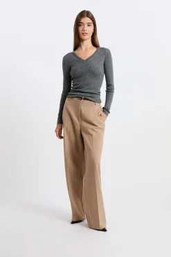 Best ETAM Jersey de cuello en V con lana GRIS