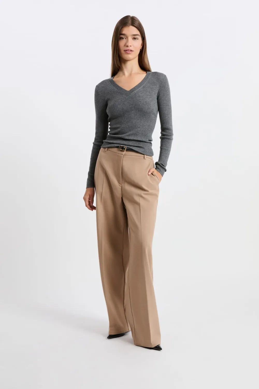 Best ETAM Jersey de cuello en V con lana GRIS