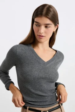Best ETAM Jersey de cuello en V con lana GRIS