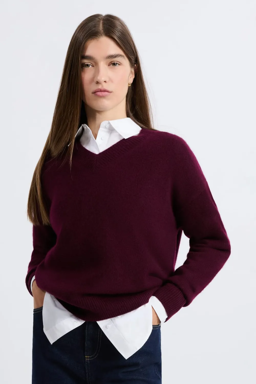 Outlet ETAM Jersey de cuello en V de cashmere MORADO