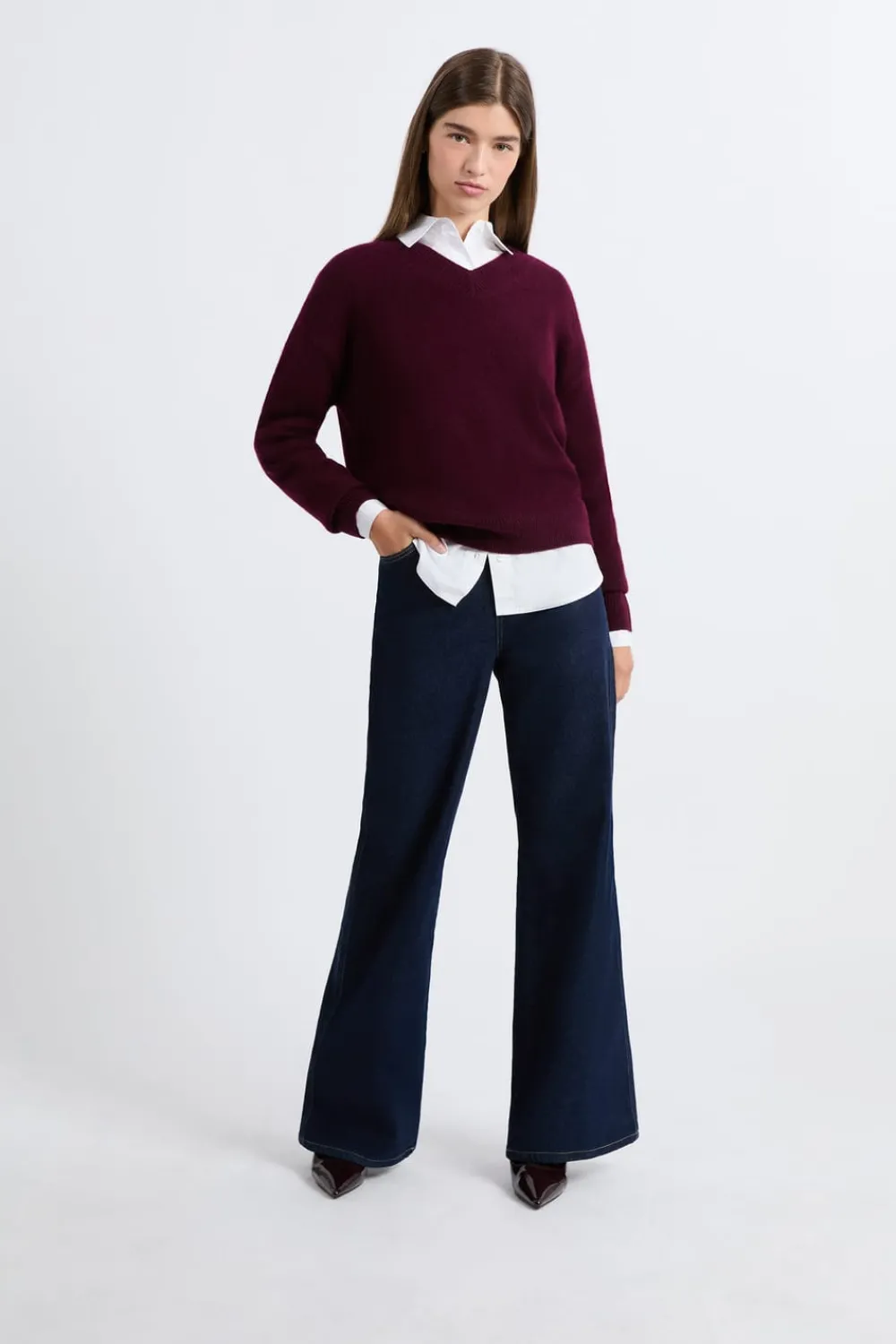 Outlet ETAM Jersey de cuello en V de cashmere MORADO