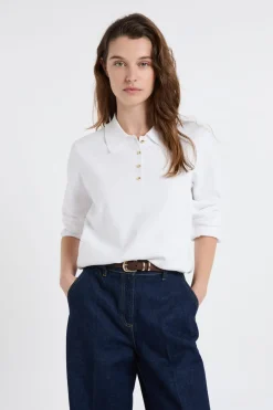 New ETAM Jersey de cuello polo con botones dorados BLANCO
